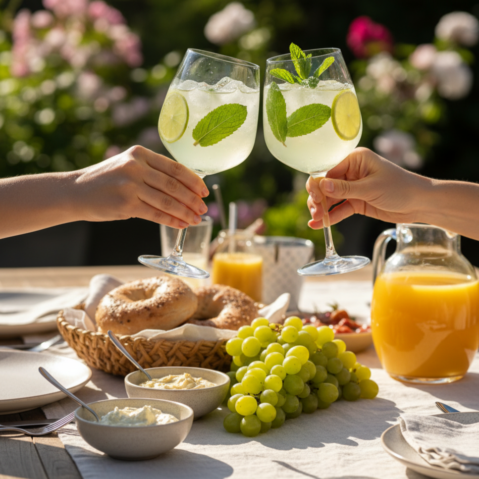 Ein süßer und spritziger, alkoholfreier Cocktail mit POLLY French Aperitif, Holunderblütensirup und Minze.