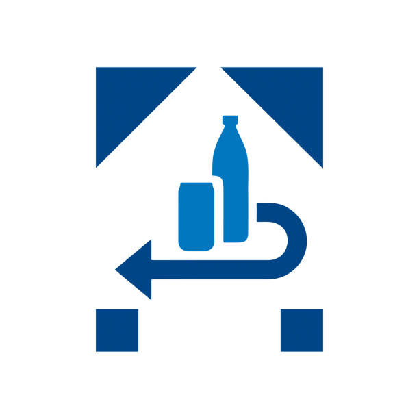 Das POLLY Pfand-Logo zeigt eine blaue Dose und eine blaue Flasche in einer Hausform mit einem gebogenen Pfeil, der nach links zeigt und eine umweltfreundliche Rückgabestelle für Recycling-Pfand symbolisiert.