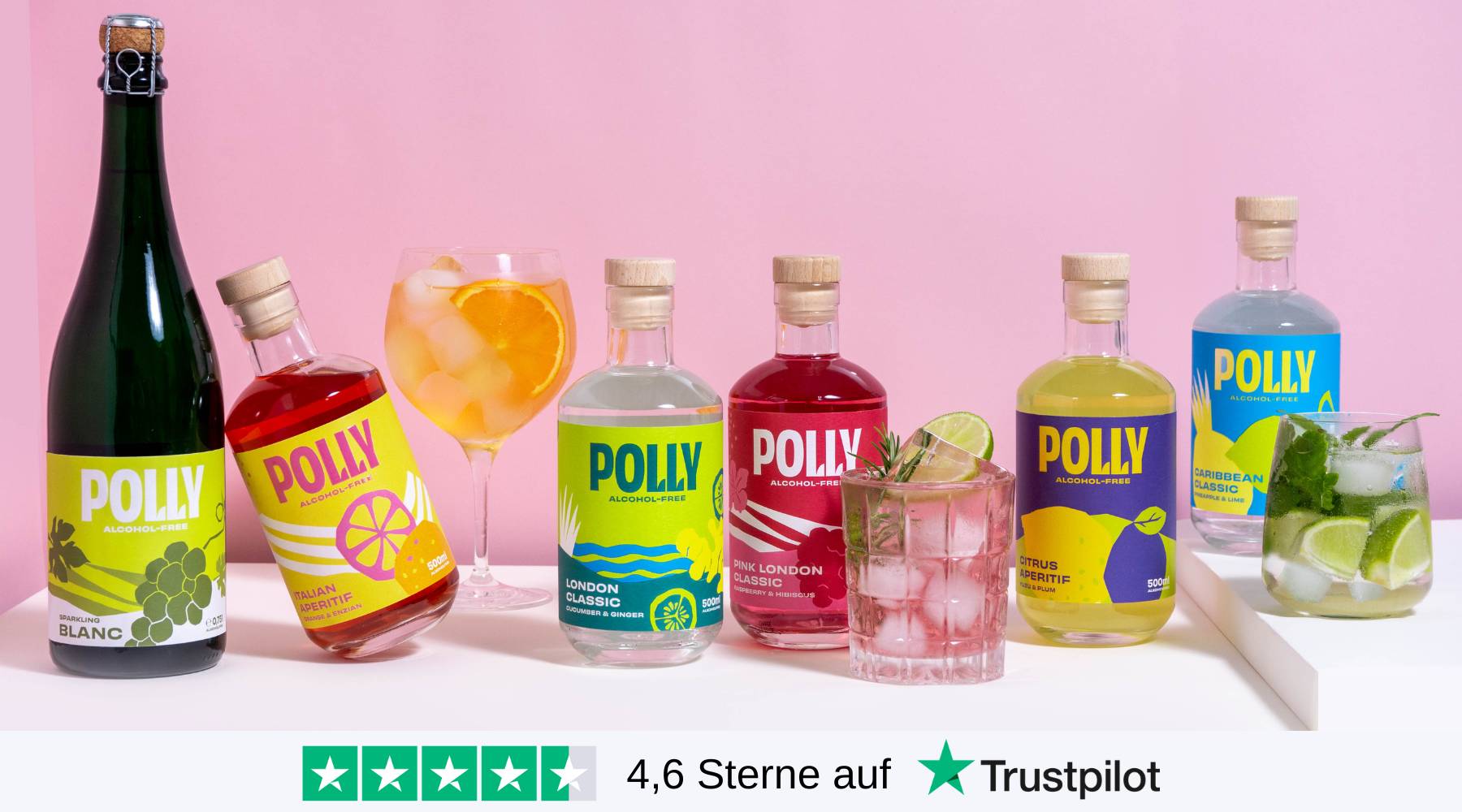 POLLY Alkoholfreie Alternativen zu Gin, Aperitif, Rum & Sekt