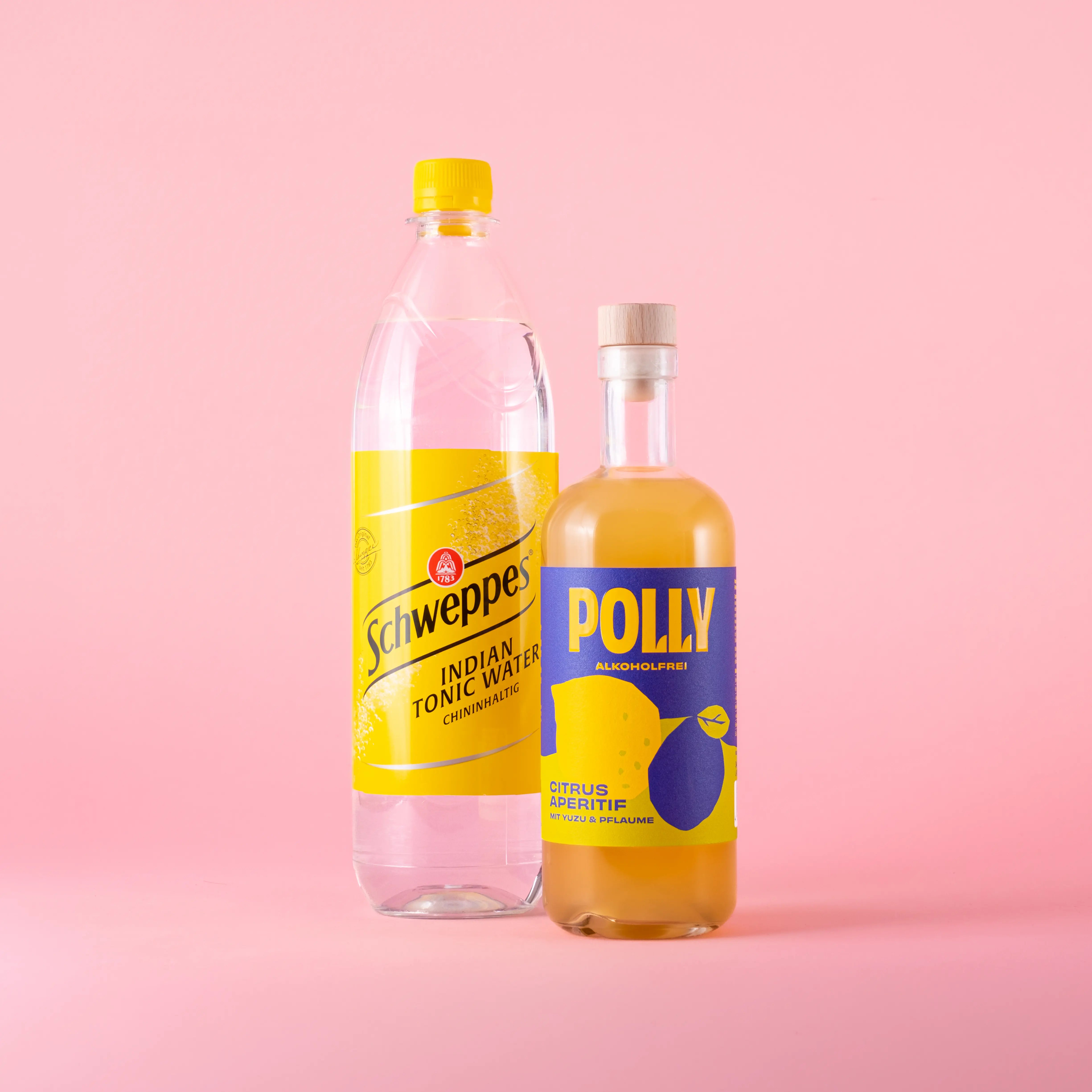 Starter Set für Citrus Tonic mit einer Flasche POLLY Citrus Aperitif und einer Flasche Schweppes Indian Tonic Water 