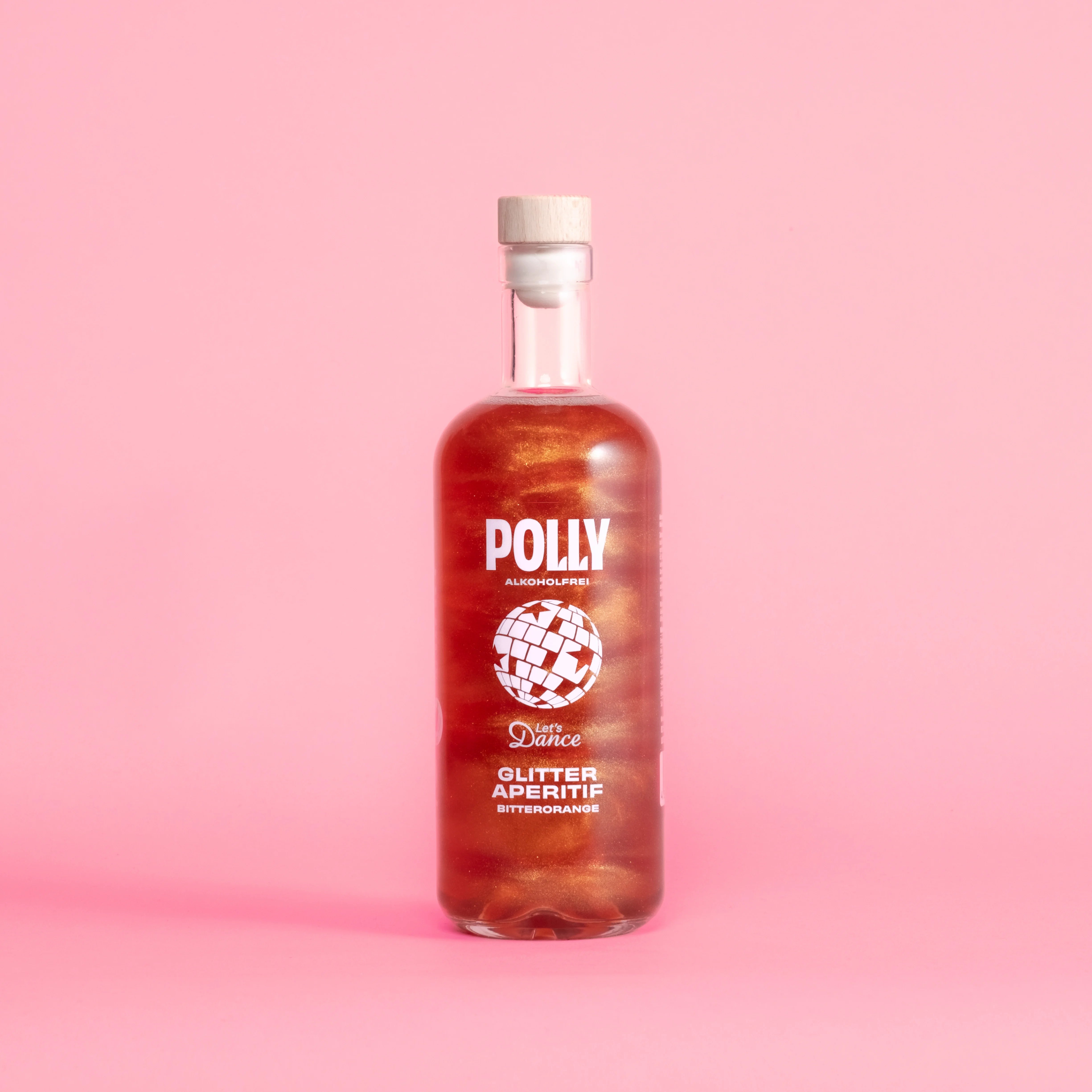 POLLY Glitter Aperitif – Let's Dance Edition Flasche mit glitzerndem roten Aperitif