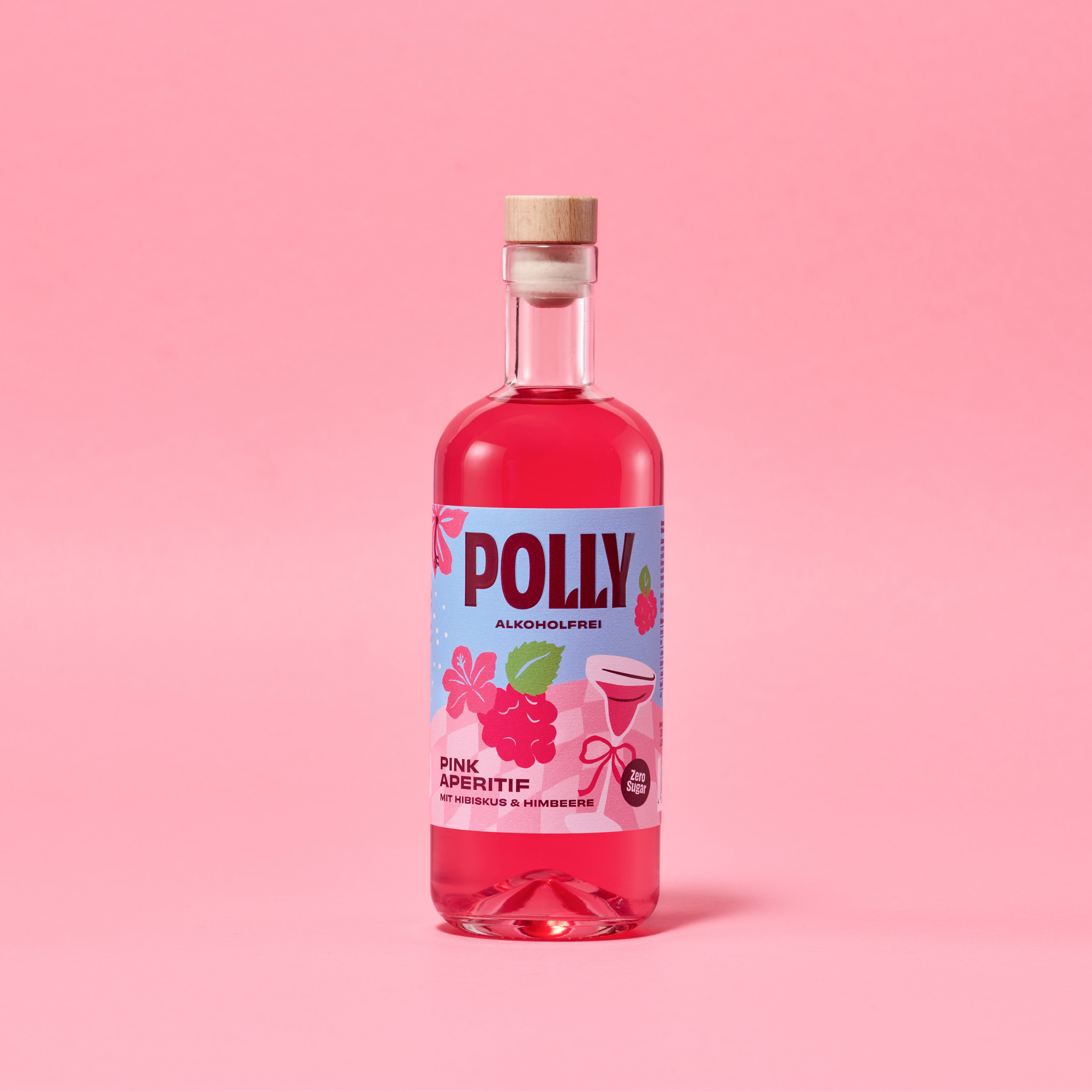 POLLY Pink Aperitif Flasche mit alkoholfreiem pinken Aperitif mit Hibsicus & Himbeere